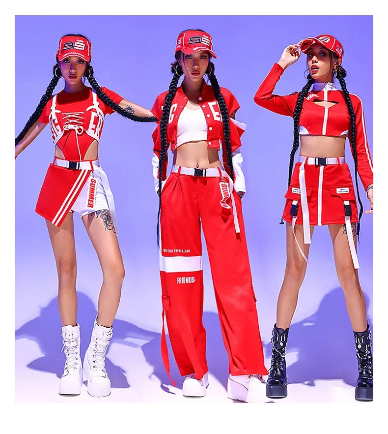 Women's Red Jazz Dance Performance Suit