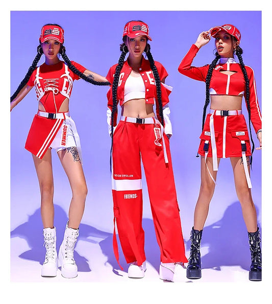 Drag Queen DJ Clothing Stage Wear Nightclub Gogo Dance Costume Women Kpop Jazz Dance Performance Clothes Red Hip Hop Suit
