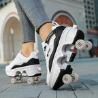 Deformation Shoes Roller Sneakers With 4 Wheels Skates Adult Kids Runaway Parkour Wheels Shoes For Women Men Youth Sport Shoes