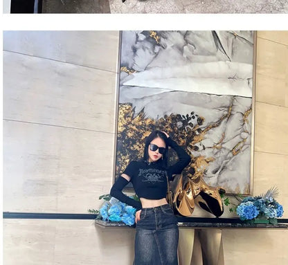 Maxi Skirt Women Casual Mermaid Streatwear High Waist Zipper Denim Skirts Y2k Streetwear Loose Long Mom Jeans Ankle Lenth Summer - SS69