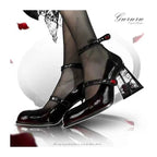 New 2024 Punk Gothic High Heels Pumps Women Rose Heeled Patent Leather Lolita Shoes Woman Y2K Ankle Straps Black Mary Jane Shoes