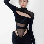 M7DD Early 2000s Fashion Encouraged Close Bodysuit Tall Collar Net Intonation Flexible Substance