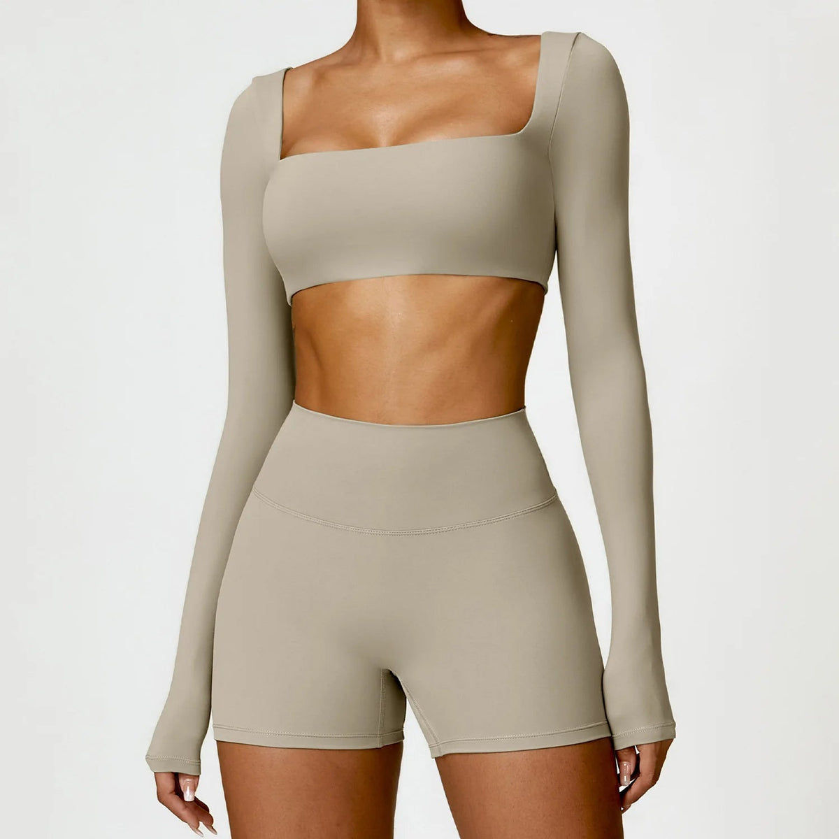 2PCS Yoga Suit Sports Set Women Quick-Drying Gym Set Women Tracksuit Running Workout Long Sleeve Sports Shirt Yoga Clothing SS69 49.69 Brown 1 / M