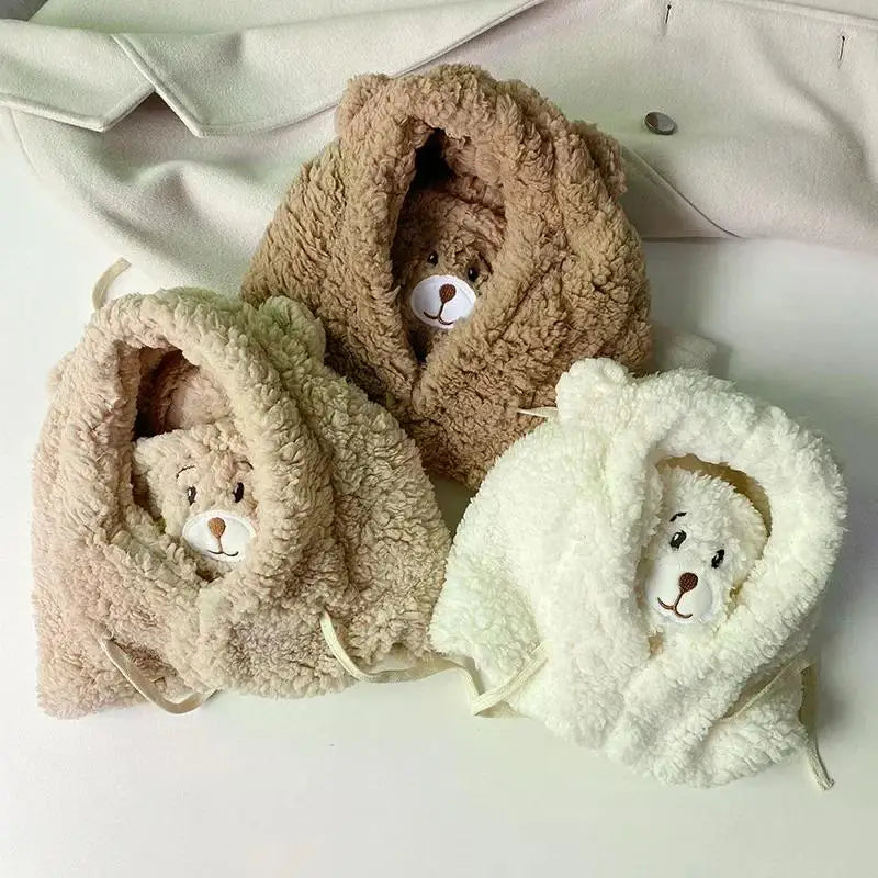Winter Cartoon Hat With Mask Bear Lamb Beanie Hats Warm Thickened Ear Protection Skullies Beanies for Women Girl Kawaii SS69