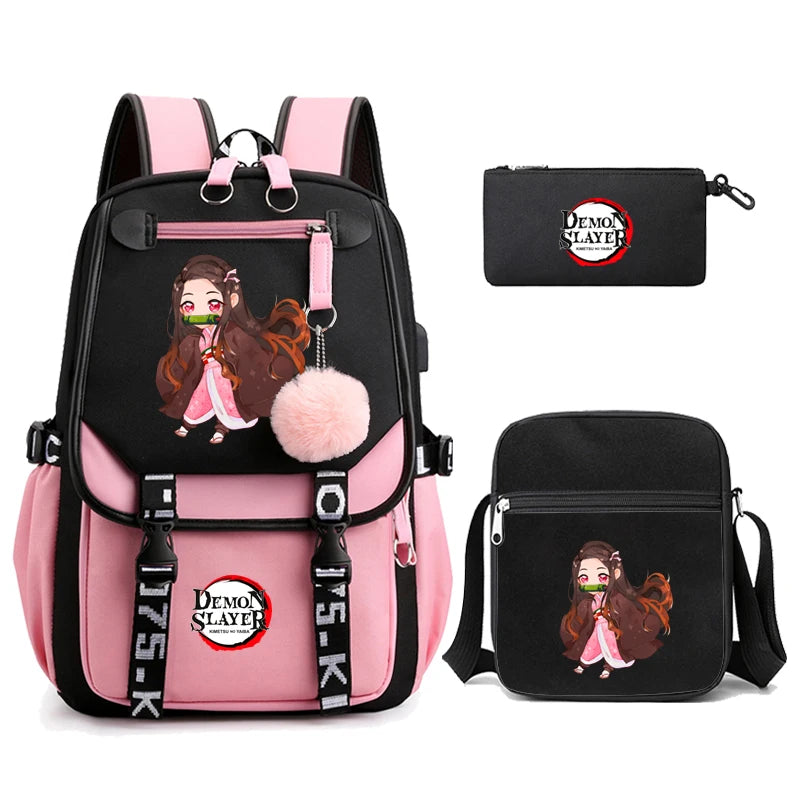 3Pcs Kamado Nezuko Demon Slayer Backpacks Set for Girls Anime School Bag Teenager Student Canvas Laptop Back Pack Women Rucksack SS69 51.69 4970742