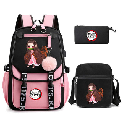 3Pcs Kamado Nezuko Demon Slayer Backpacks Set for Girls Anime School Bag Teenager Student Canvas Laptop Back Pack Women Rucksack SS69 51.69 4970742