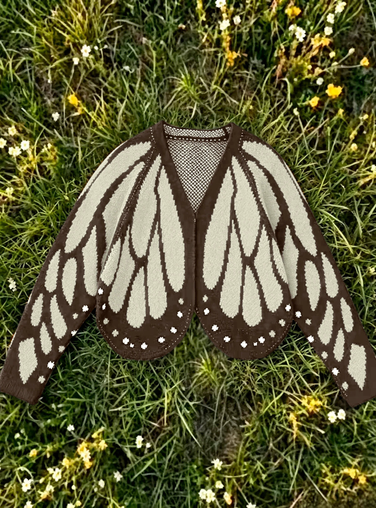 Aesthetic Butterfly Wing Sweater Women Mesh Collar Knitted Cardigan Elegant Fall Winter Long Sleeve Coat Casual Outerwear