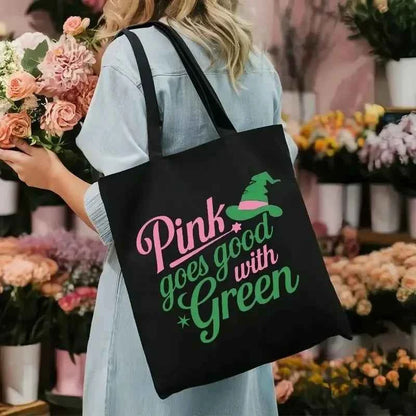 Wicked The Musical Inspired Black Tote Bag  Open-Top Shopper  Shoulder Bag for School, College, Travel & Gift-Giving