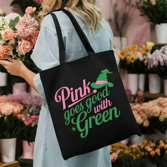 Wicked The Musical Inspired Black Tote Bag  Open-Top Shopper  Shoulder Bag for School, College, Travel & Gift-Giving