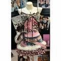 American Vintage Punk Gothic Leopard Print 2 Piece Suits Women Subculture Piano Top + Skirt Retro Harajuku Y2k Casual Outfits
