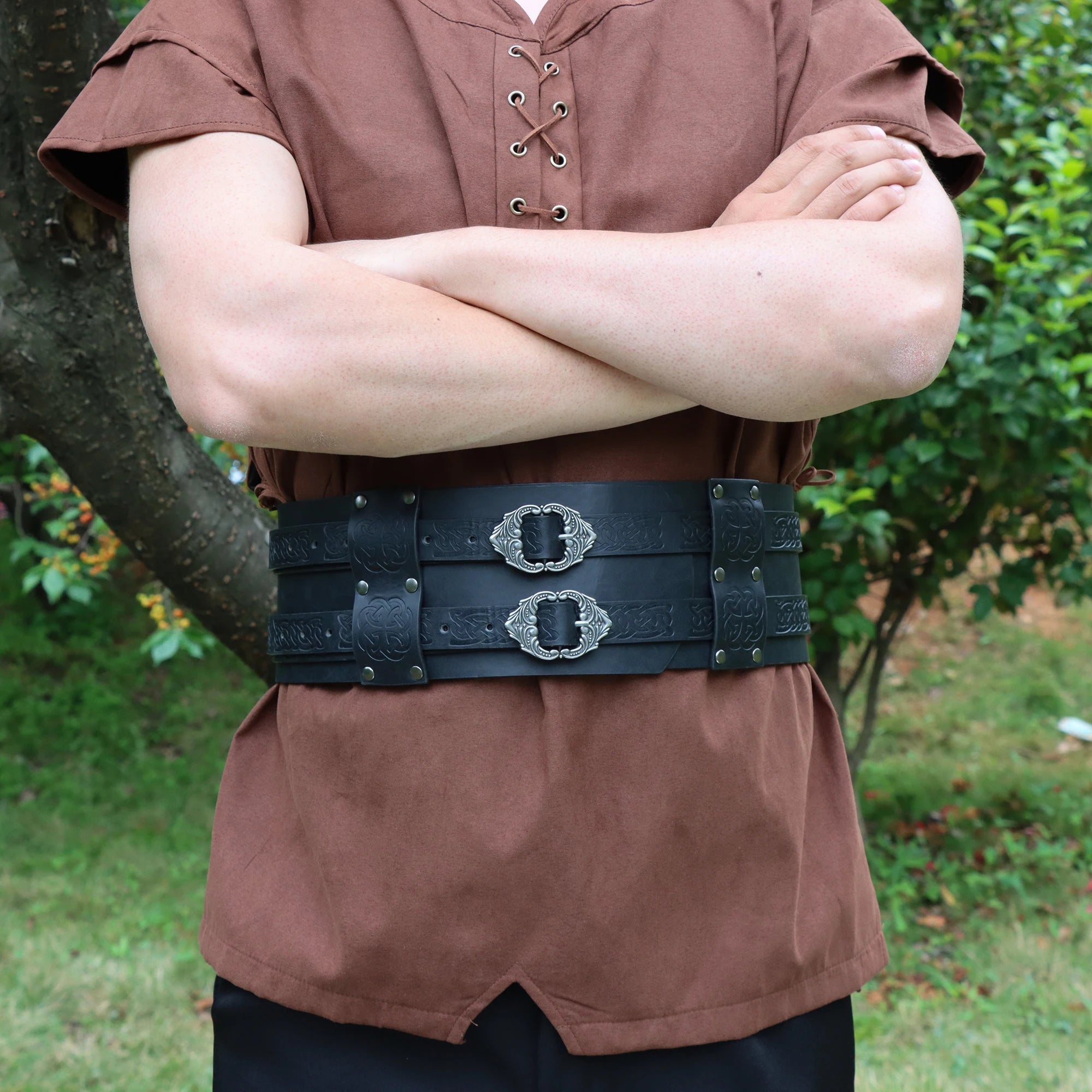 Viking Wide Waist Armor Belt - Adjustable Synthetic Leather