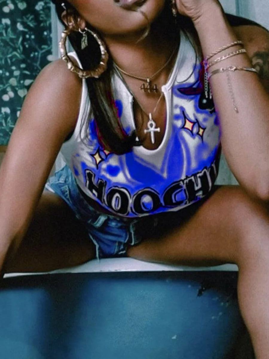 Sexy Letter T Shirts Fashion Cropped Top Printed Sweatshirts Streetswear 2023 Summer Clothes Women Y2K Graphic Tank Tops Tees SS69