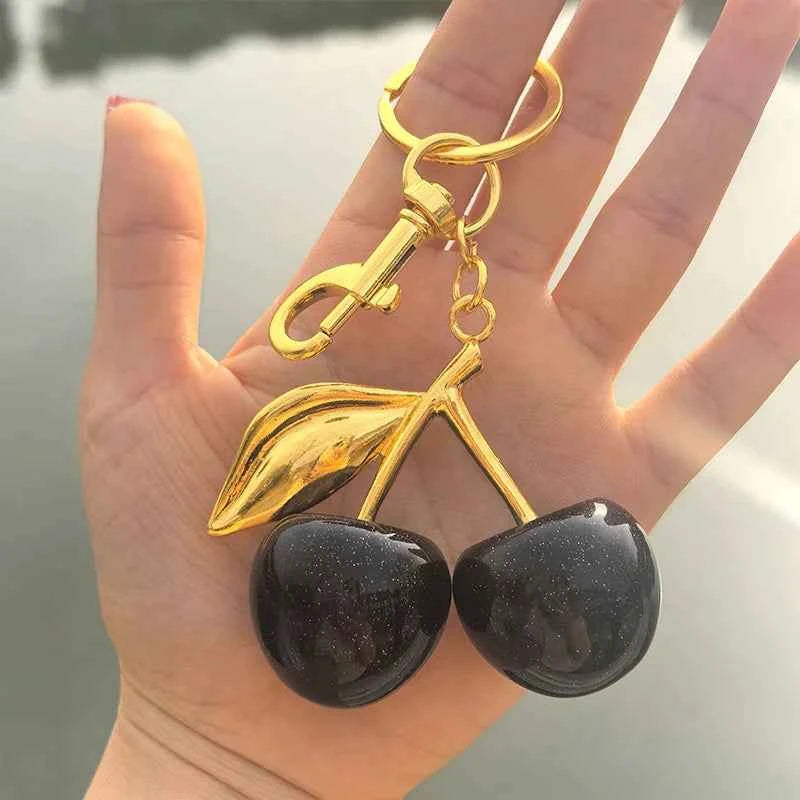 Fashion Delicate Red Cherry Charm Keychain 3 Color Gold Silver Keyring Elegant Women's Backpack Purse Charm Earrings Jewelry