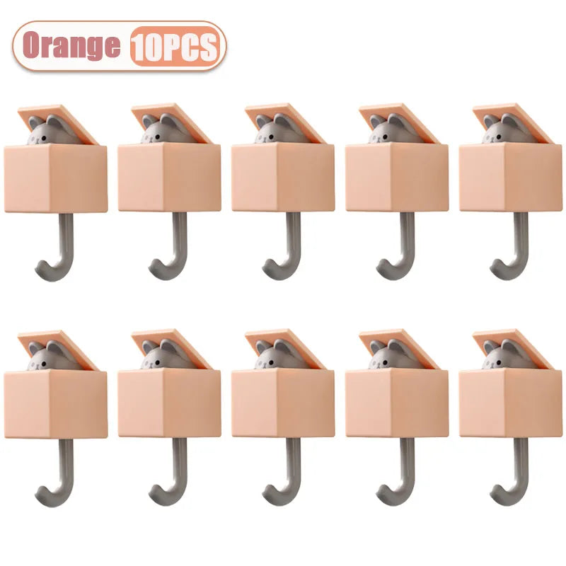 Self-Adhesive Cat Wall Hooks, Cute Animal Decorative Hanger