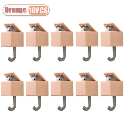 SS69 Self-Adhesive Cat Wall Hooks, Cute Animal Decorative Hanger for Home