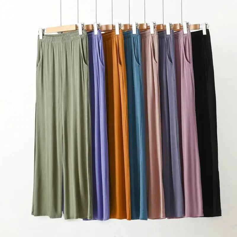 XL to 8XL Modal Pocket Loose Pants Spring summer Casual Wide Leg Pants solid color High Elastic Large size Trousers Homewear