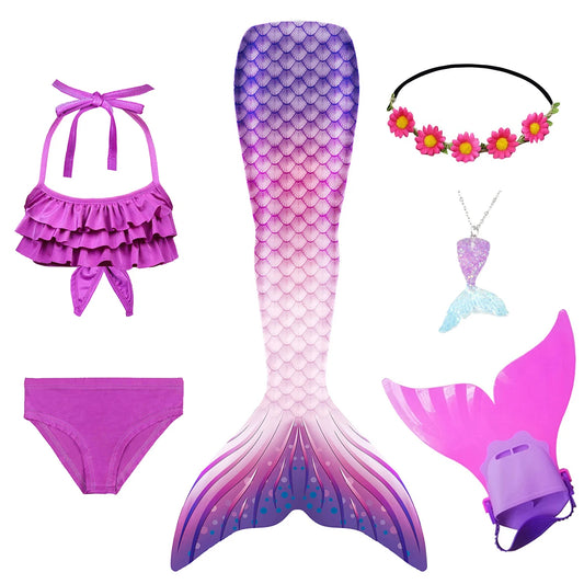 ZOCIC Girls Mermaid Tail Swimsuit Set with Top and Skirt for Swimming