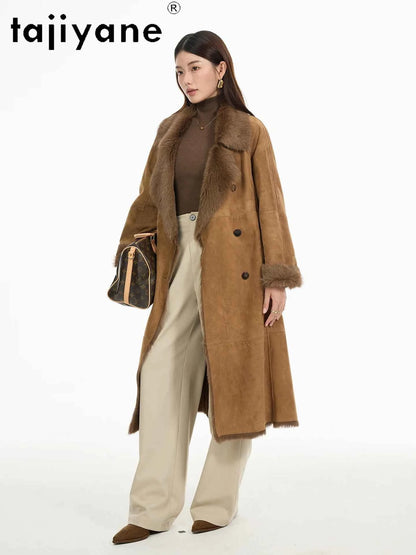 TAJIYANE Natural Tuscany Sheepskin with Wool Attached Coats Long Real Fur Coat Woman Clothing High Quality Winter Outerwear 2025