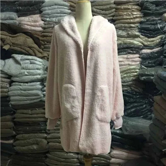 12 Colors Fleece Sweatshirt Long Cardigans Autumn Winter Female Long Sleeve Double Side Wear Flurry Loose Hoodie Coats Outwear