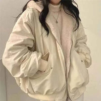 Smvp Winter Thicken Warm Parkas Women Fashion Double Sided Hooded Fleece Coat Ladies Korean Loose Long Sleeve Zip Up Jackets