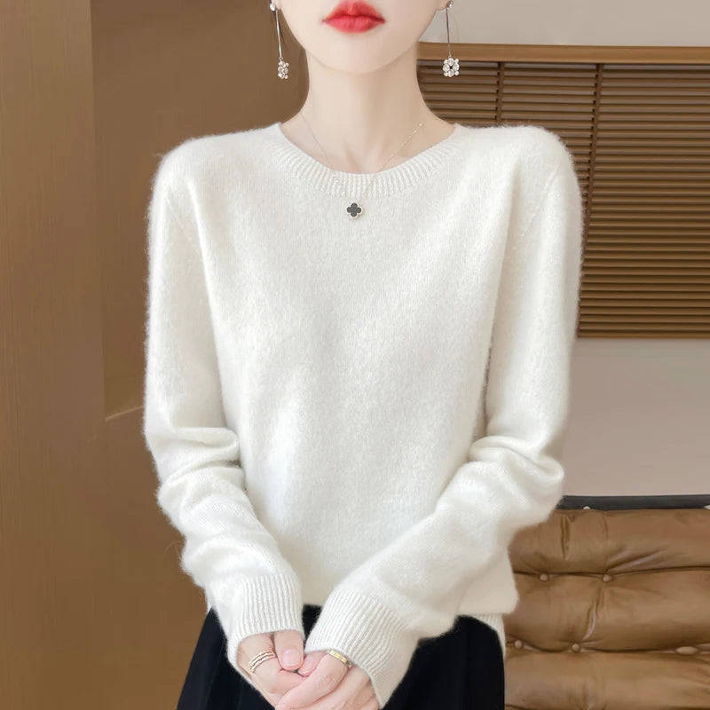 Addonee Women's 100% Merino Wool O-Neck Pullover Sweater - Heavyweight Knit
