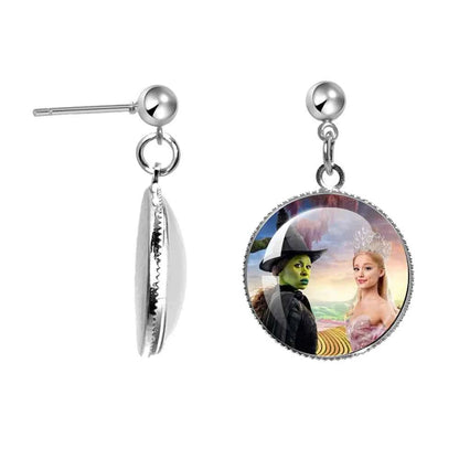 The Movie Wicked Elphaba&Linda Cosplay 20MM Glass Cabochon Earrings Jewelry Accessories Earring Jewelry Gift for Couple