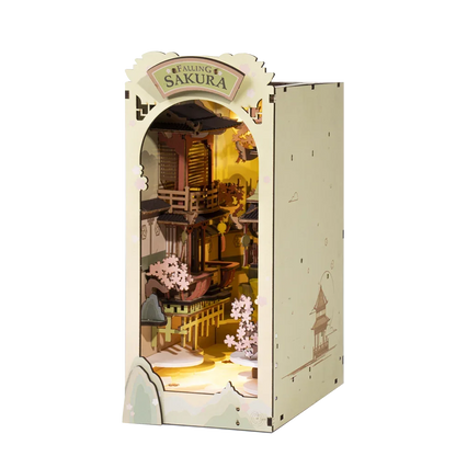 Robotime Rolife Falling Sakura Book Nook DIY Wooden Puzzle with LED Light