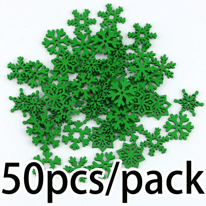 (50 Pieces/pack) 23mm Christmas Snowflake Wood Chips Colorful Diverse New Year's Holiday Party Window Decoration Props Toys DIY