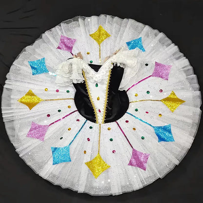 Girls Harlequinade Pancake Tutu Ballerina Party Dress Adult Child Kids Ballet Dance Costume With Hoop Professional Ballet Tutu