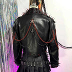 Women's Y2K Goth PU Leather Jacket Gothic Boho Emo Clothing with Spikes Punk Rock Grunge Festival Coat for Teens Spiked Clothes
