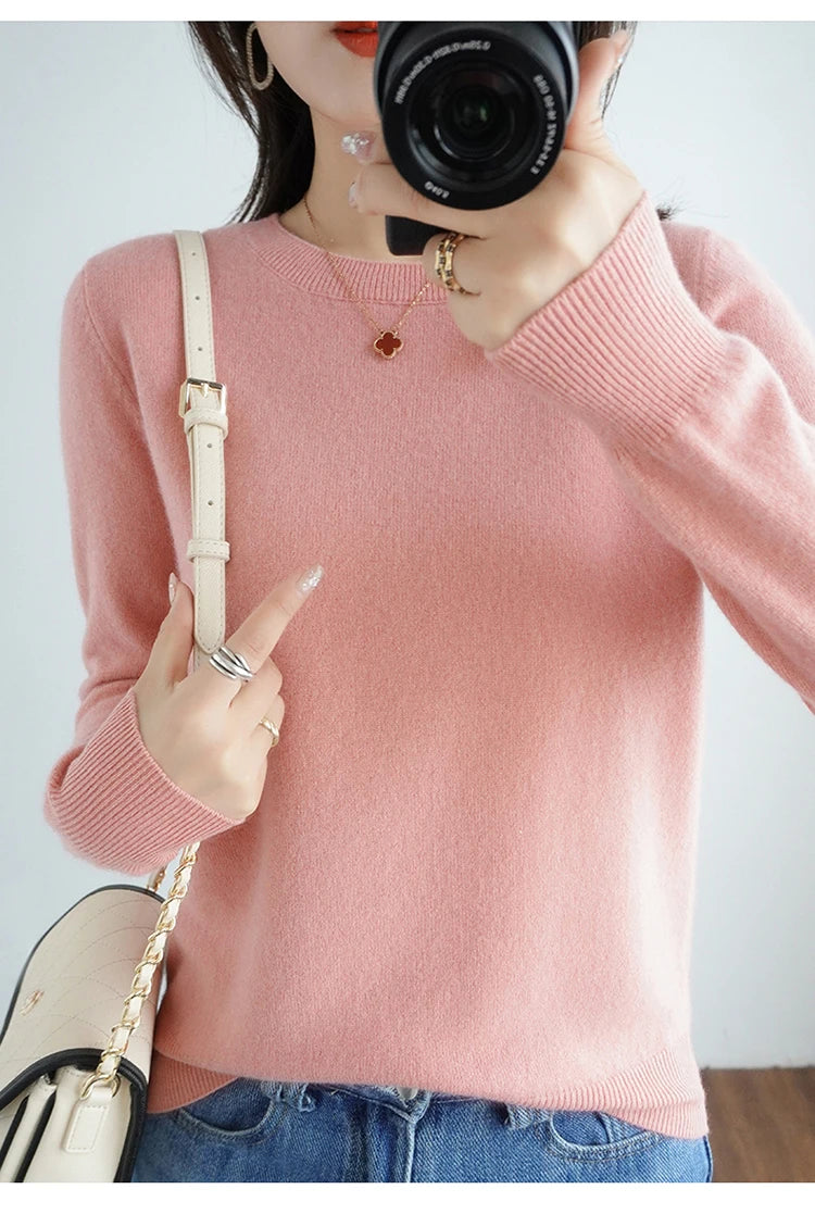 Autumn And Winter Cashmere Sweater Women's Crew Neck Pullover Casual Knitted Top Women's Short Undercoat Fashion 18 Colors SS69