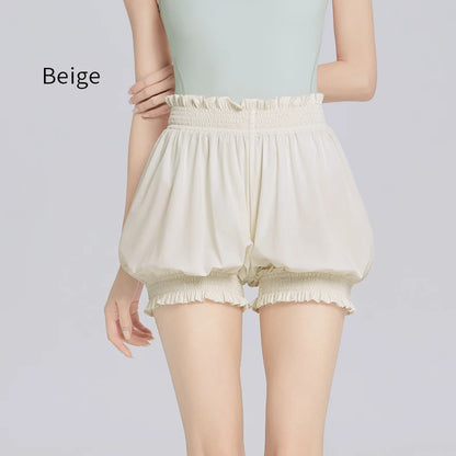 Women's High Waist Flower Bud Dance Short Pants Nylon Bloomers Dance Shorts Black White Adult Ballet Shorts Safety Pants