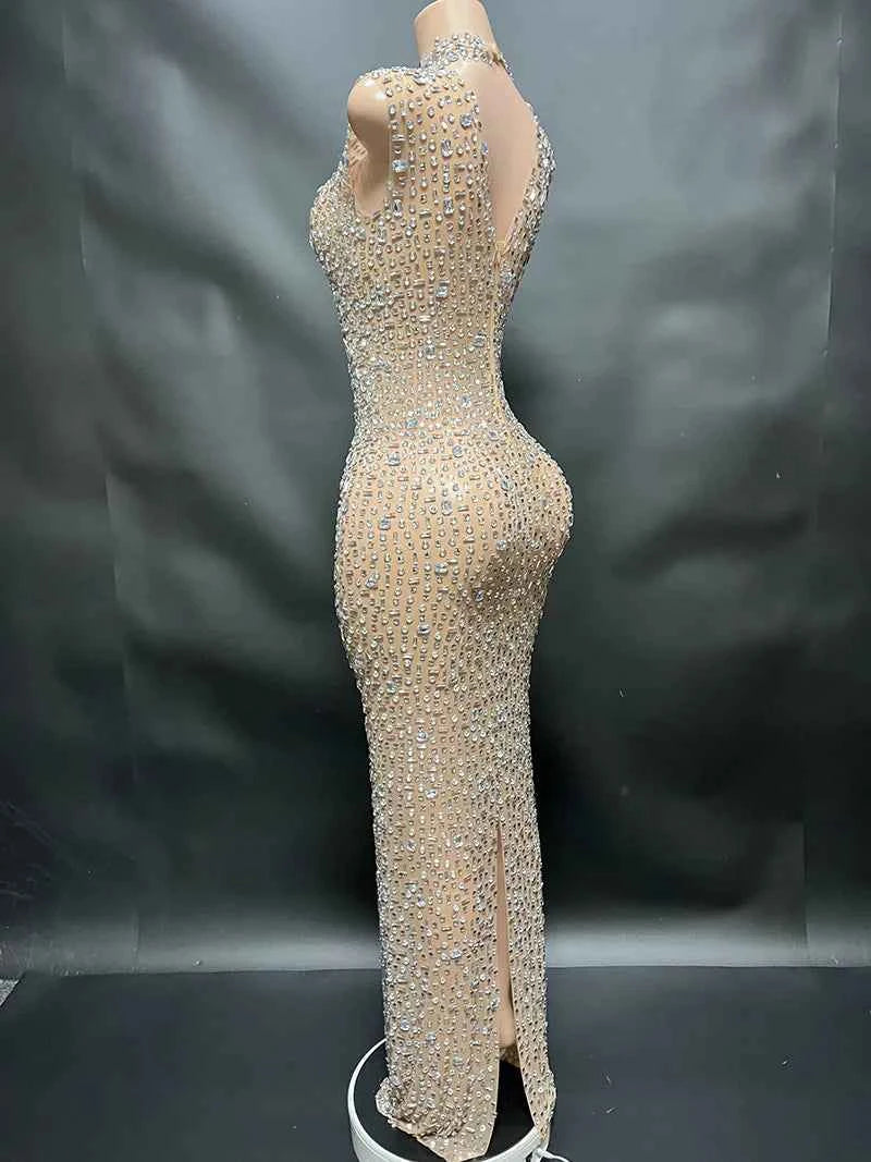 Elegant Luxury Crystal Party Dress Birthday Celebration Dress Bride Diamond Long Prom Dress Mother Formal Grand Party Dress