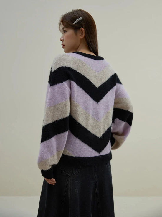 DUSHU Loose Soft Sticky Stripe Knit Shirt Pullovers Winter 2023 New Peruvian Alpaca Wool Inner Layer Knit Pullovers For Women SS69