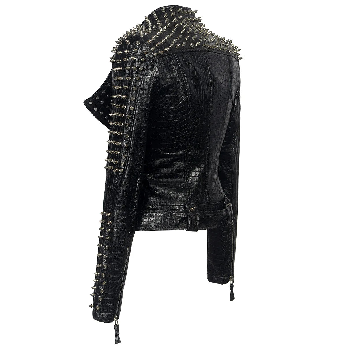 2025 Steampunk Rock Rivet Women's Leather Jacket Slim Short Streetwear Gothic Embroidery PU Leather Locomotive Coat Femme SS69