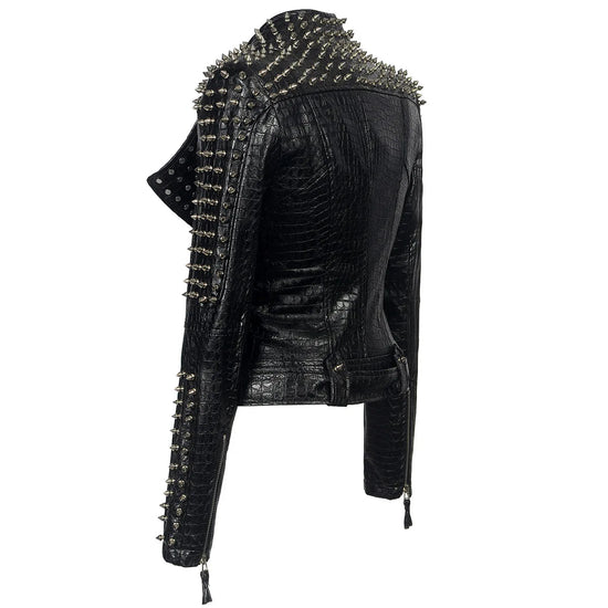 2025 Steampunk Rock Rivet Women's Leather Jacket Slim Short Streetwear Gothic Embroidery PU Leather Locomotive Coat Femme SS69