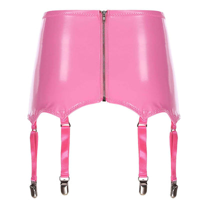 Womens Garters Suspender Belt Skirts Ladies Wet Look Mini Skirts Leather Garters with Metal Clips Clubwear Costume Underwear