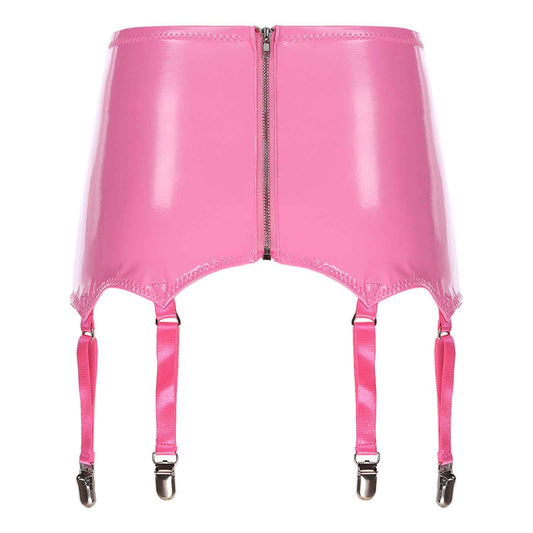 Womens Garters Suspender Belt Skirts Ladies Wet Look Mini Skirts Leather Garters with Metal Clips Clubwear Costume Underwear
