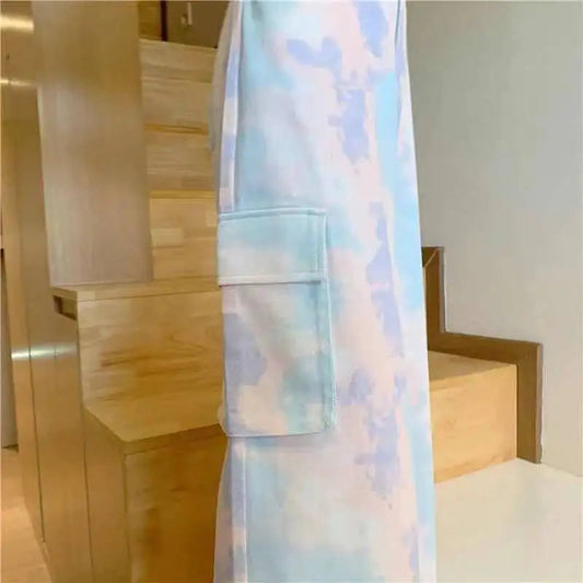 Women Harajuku Tie Dye Cargo Pants Spring Summer New Korean Fashion Streetwear High Waist Loose Versatile Sports Casual Trousers SS69
