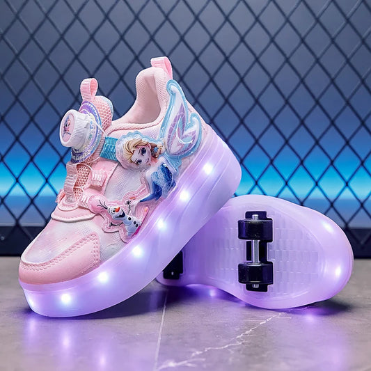 Disney Princess Two Wheels Children's Led Light Roller Skate Shoes For Girls 2025 Glowing Sports Luminous Sneakers