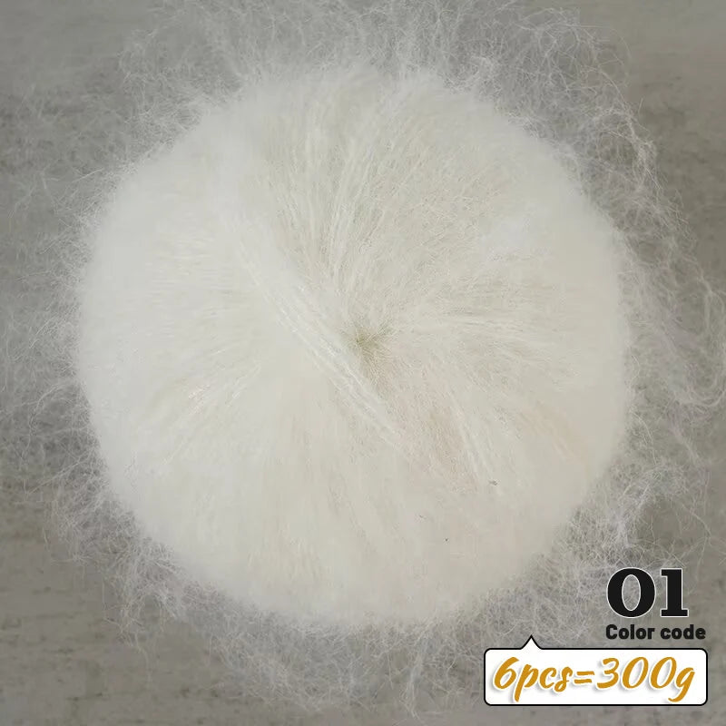 300g Colorful Long-Haired Alpaca Mohair Yarn Handmade DIY Material Knitting Autumn and Winter Fashion Women's Sweater Sweater Jacket Shawl Yarn Ball 1 Piece = 6 Pieces = 300g