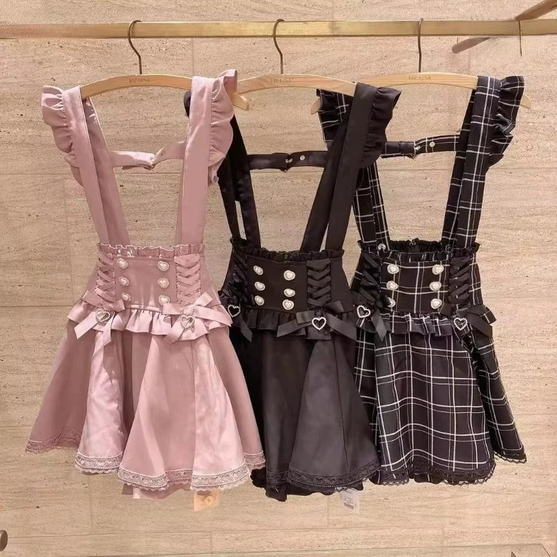 Japanese Kawaii Mini Cake Skirts Womens Jupe Fairy Bandage Lolita High Waist Y2k Aesthetic Sweet Lace Gothic JK Faldas Skirt SS69