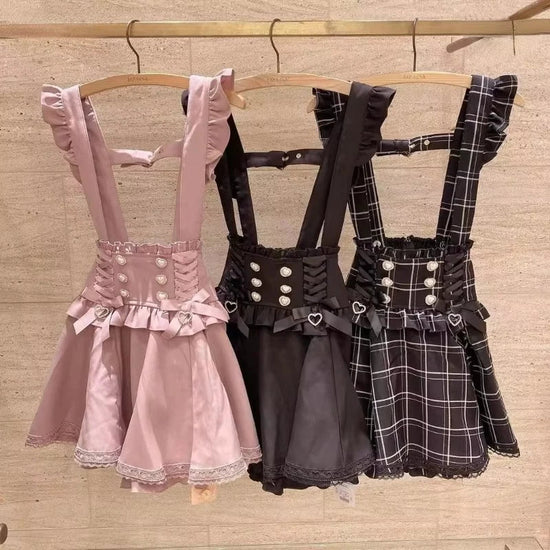 Japanese Kawaii Mini Cake Skirts Womens Jupe Fairy Bandage Lolita High Waist Y2k Aesthetic Sweet Lace Gothic JK Faldas Skirt SS69