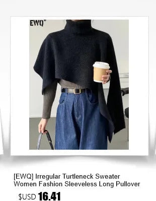 [EWQ] Vintage Long Sleeve Denim Pockets Patchwork V-Neck Orange-red Sweater Loose Tops Old Designs Women Pullover Knitted 6U1329 SS69