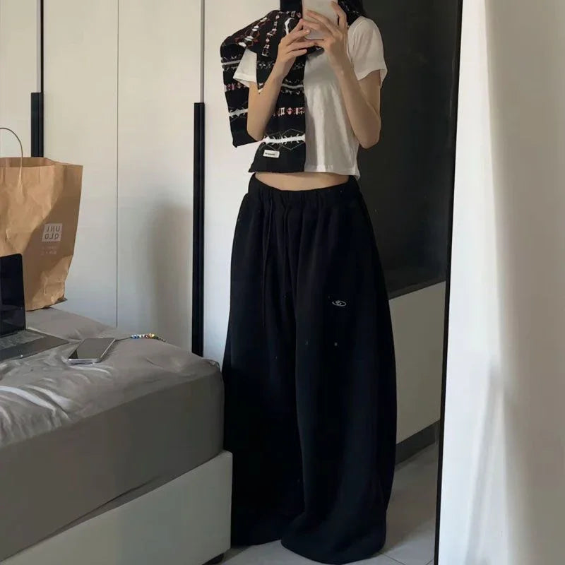 BiggOrange Women's High-Waist Wide-Leg Sweatpants - Black