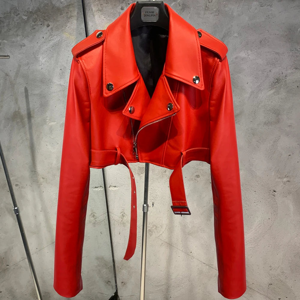 Real Leather Jacket 2022 Autumn Ladies Colorful Genuine Leather Top Short