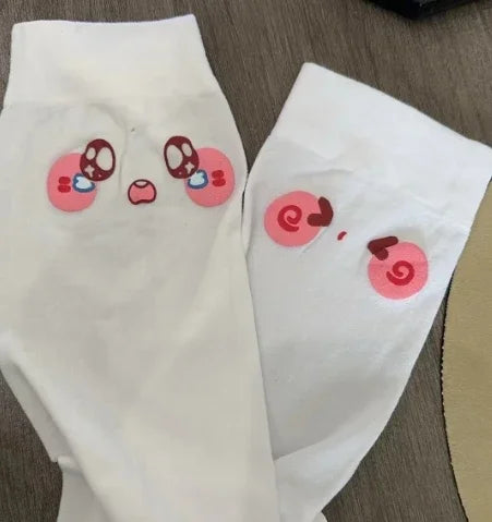SS69 Japanese Kawaii Expression Thigh High Socks - White Plaid Over Knee