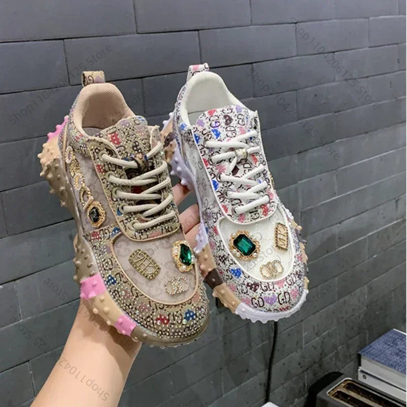 Women's Casual Sneakers Fashion Luxury Rhinestone Ladies Shoes 2024 New Outdoor Platform Female Sports Shoes Vulcanized Shoes SS69