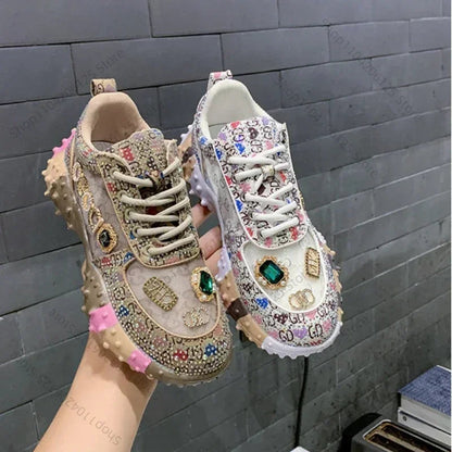 Women's Casual Sneakers Fashion Luxury Rhinestone Ladies Shoes 2024 New Outdoor Platform Female Sports Shoes Vulcanized Shoes SS69