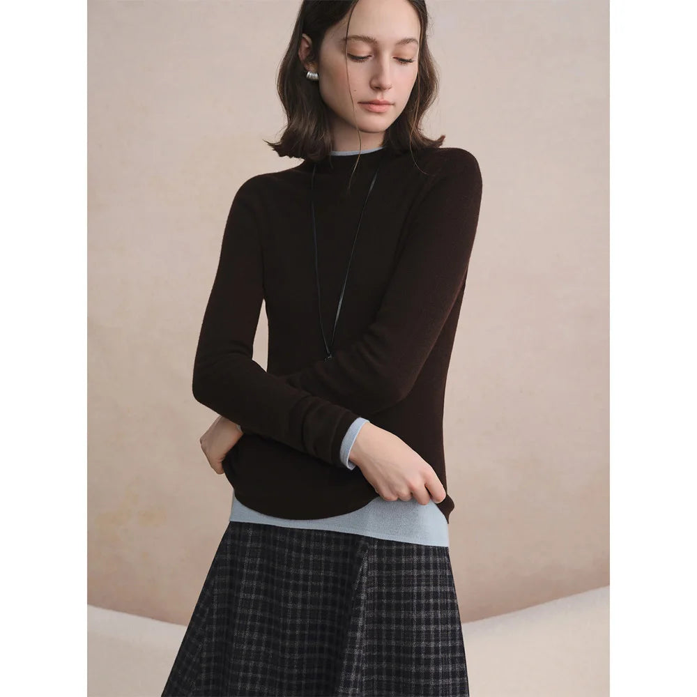 DUSHU Women's 100% Wool Half-High Collar Pullover